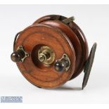 Hardy Bros 4 ¼" Nottingham wood and brass star back sea reel with Longstone brake nut and lever