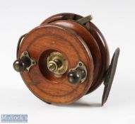 Hardy Bros 4 ¼" Nottingham wood and brass star back sea reel with Longstone brake nut and lever