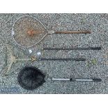 Unnamed traditional folding landing net, alloy head with wood handle 21". Unnamed alloy folding