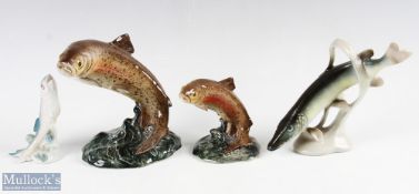 Beswick Royal Dux Fish Ceramic Figures, to include a Royal Dux Pike 14cm tall, 2 Beswick Trout 1032,