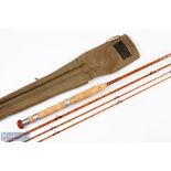 A fine Sowerbutts and son London split cane fly rod 9ft 3pc plus spare tip alloy sliding reel