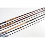 Unnamed hollow glass double handed fly rod 10'6" 2pc 17 inch handle with up locking reel seat red