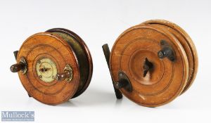 2x Nottingham wood and brass star back reels features an unnamed 4 ½" reel with 4x screw centre