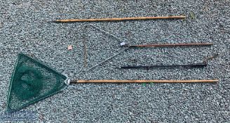 Hardy Bros flip head wood handle landing net (no net), net head 16", handle 29". Alloy arm brass