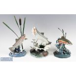 3x Danbury Mint Fishing Trout Treasures Sculptor Collection Figures by Franz Dutzler, to include a