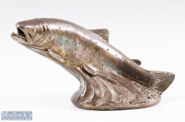 Hallmarked Silver Model of a Leaping Salmon, mark of Camelot Silverware, Sheffield 1997, the fish