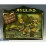 Retro wooden Framed Fishing Diorama Display, the fisherman's companion, made of wood with resin