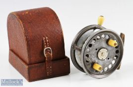 Hardy Bros 'The Silex No 2' casting reel 3 3/8" caged spool with two brass mounted domed ivorine