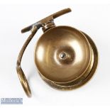 Malloch's Patent all brass side caster reel 3 3/8" drum with 3 7/8" backplate, stamped marks to