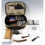 Snowbee reel brief to hold 8 reels containing horn priest / hand tailer / multi tool / midge head