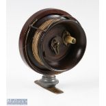 Unusual 'King's Pat 1905/12' wooden side casting centre pin reel with 'dish drum' and patent line