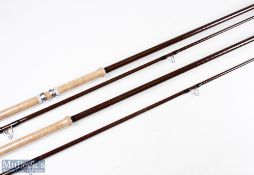 2x 'Old School 12ft Carp' glass fibre rods with 28" cork handle, in very good condition, plastic