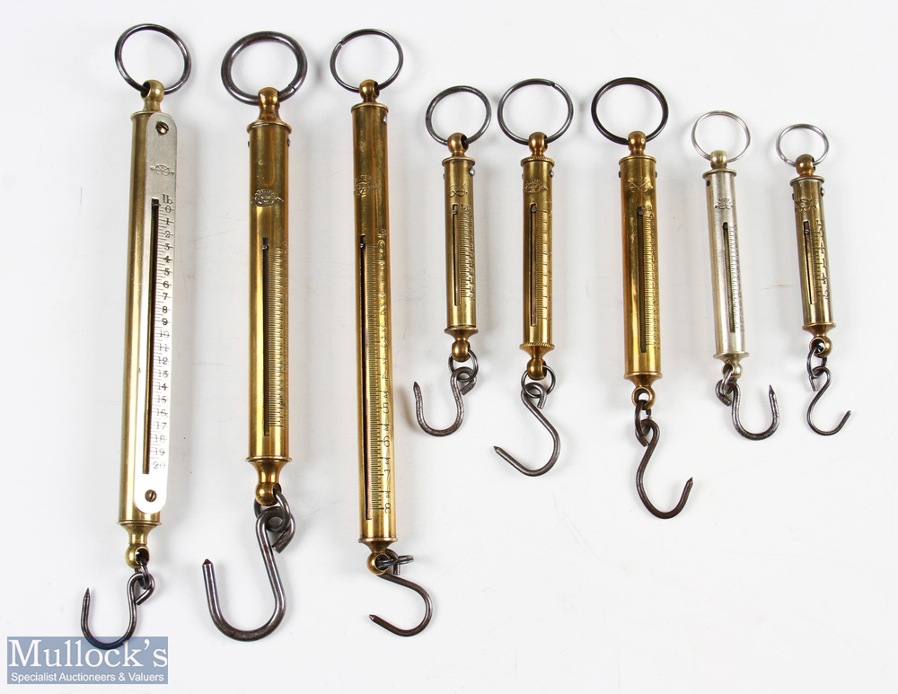 Assortment of Salter Brass Scales various Salter brass spring balance handheld scales all imperial