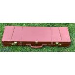 Leather Hard Gun Case, with leather straps, checked fabric lined with gun compartments, 25cm x