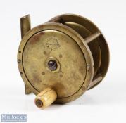 Weekes & Son, Dublin 3 ¼" brass fly reel original turned handle, with stamped 27 Essex Quay makers