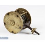 19th century T M Wood, Seamount brass 2 5/8" spike winch reel width 2 1/8", with shaped handle and