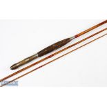 A rare Chubb c1890 cloth bag split cane fly rod 10'6" 3pc alloy sliding reel fitting and collar drop