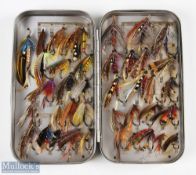 Selection of Gut - eyed Salmon flies within Wheatley alloy fly box with clips internally, on singles