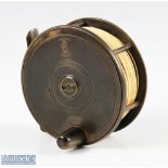 Braddell, Belfast 4 3/8" brass plate wind salmon reel horn handle, stamped makers hand logo markings