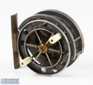 Allcock Aerial 3" alloy centrepin reel with line guide stamped Patent to front ventilated flange,