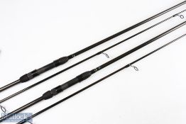 2x 12ft carp fishing rods both with fuji style reel seats, line rings throughout, some signs of