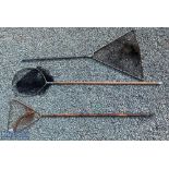 Hardy Bros folding landing net, 32" handle, triangle head, 26" at widest. Hardy landing net, round