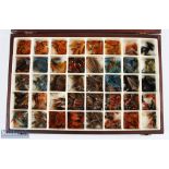 Interesting hardwood fly counter display box with hinged clear plastic lid, 40 compartments