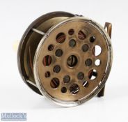 Rare Hardy Bros Perfect 4 ¼" all brass transitional reel with nickel silver pillars and frame,