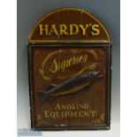 Retro Wooden Painted Fishing Sign - Hardy's Superior Fishing Equipment with a Fish in relief, a
