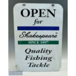 Metal Shakespeare Fishing Shop Open Sign, a double-sided sign, with some signs of wear size 43cm x