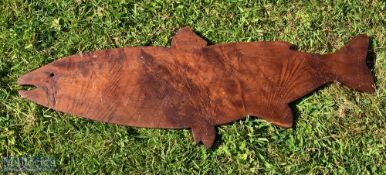 Wooden Period Salmon Serving Platter Filleting Board. Hard wood (possibly yew wood) with hook for
