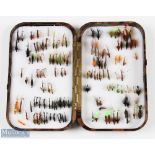 Fine Hardy Neroda Fly Box: with foam inserts and a quantity of trout flies, #16cm x 9 ½ cm