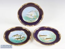Spode Sporting Fish Plates - 3 plated all painted by J Woby, to include roach, brown trout,