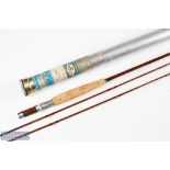 Orvis Battenkill Impregnated 8ft 2pc split cane fly rod serial no 10124 with spare tip, brass