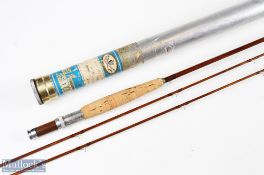 Orvis Battenkill Impregnated 8ft 2pc split cane fly rod serial no 10124 with spare tip, brass