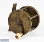 Kelly, Dublin 2 5/8" brass reel crank wind handle with original turned knob, stamped makers mark