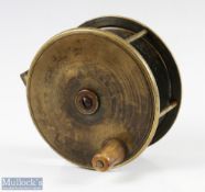 Kelly & Son, Dublin 4 ½" plate wind brass reel turned horn handle, script makers marks to face