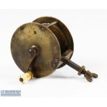 19th century T Bond & Son brass 3" spike winch reel shaped handle with turned knob, brass wing nut