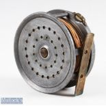 W Dingley for Foster Bros, Ashbourne 4" alloy perfect style salmon reel stamped D2, ivorine