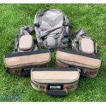 3x Airflow Outlander 5-reel case fishing bags, plus an Airflow Outlander vest, backpack, with