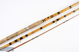 Milwards 'Featherweight' 12ft 3" 3pc Spanish reed coarse fishing rod with 21" cork handle, brass