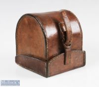 Farlows London 'D' block leather reel case, Internal size is 2 ½" x 3 ¼" burgundy lining, all