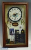 Fishing Diorama Wall Display with Quartz Clock framed under glass size 27cm x 47.5cm