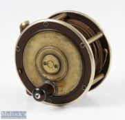 Kelly & Son, Dublin 3 ¾" brass and ebonite fly reel with ebonite back and front flange with brass