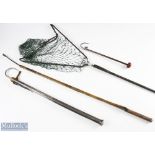 Hardy Bros single draw gaff considerable loss of finish to handle. Hardy landing net, light trout,