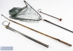 Hardy Bros single draw gaff considerable loss of finish to handle. Hardy landing net, light trout,