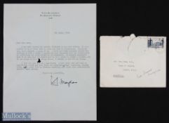 SOMERSET MAUGHAM (W) author. Good tls to Jean Mann MP, dated March 6th 1949, 1p 4to. One small
