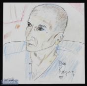 ENTERTAINMENT - BEN KINGSLEY ORIGINAL SKETCH in pencil and ink, dated 1991, measures 25x25cm approx.