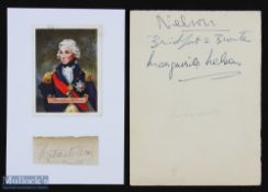 NAVAL - HORATIO NELSON signature (right hand) on a slip of paper mounted on a white card with a