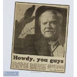 ENTERTAINMENT - HOLLYWOOD - JAMES CAGNEY - signature on a newspaper photograph
